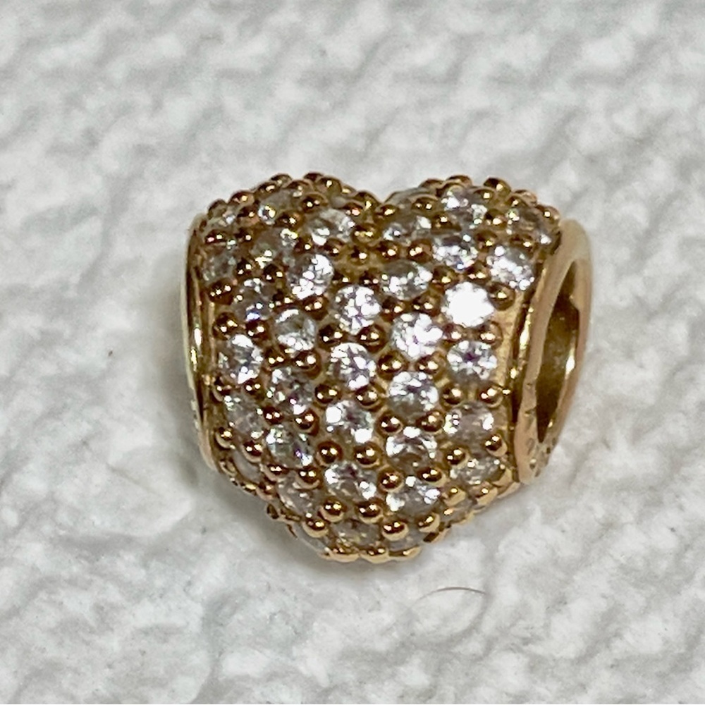 Pandora Solid 14k Gold Heart CZ Charm 585 Ale